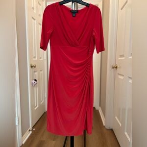 Ralph Lauren Red V-Neck Ruched Wrap-Style Dress